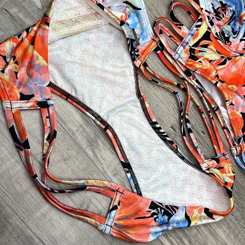 Victoria's Secret Strappy Longline Tropical Floral Bikini Swim Set NEW - Picture 6 of 16